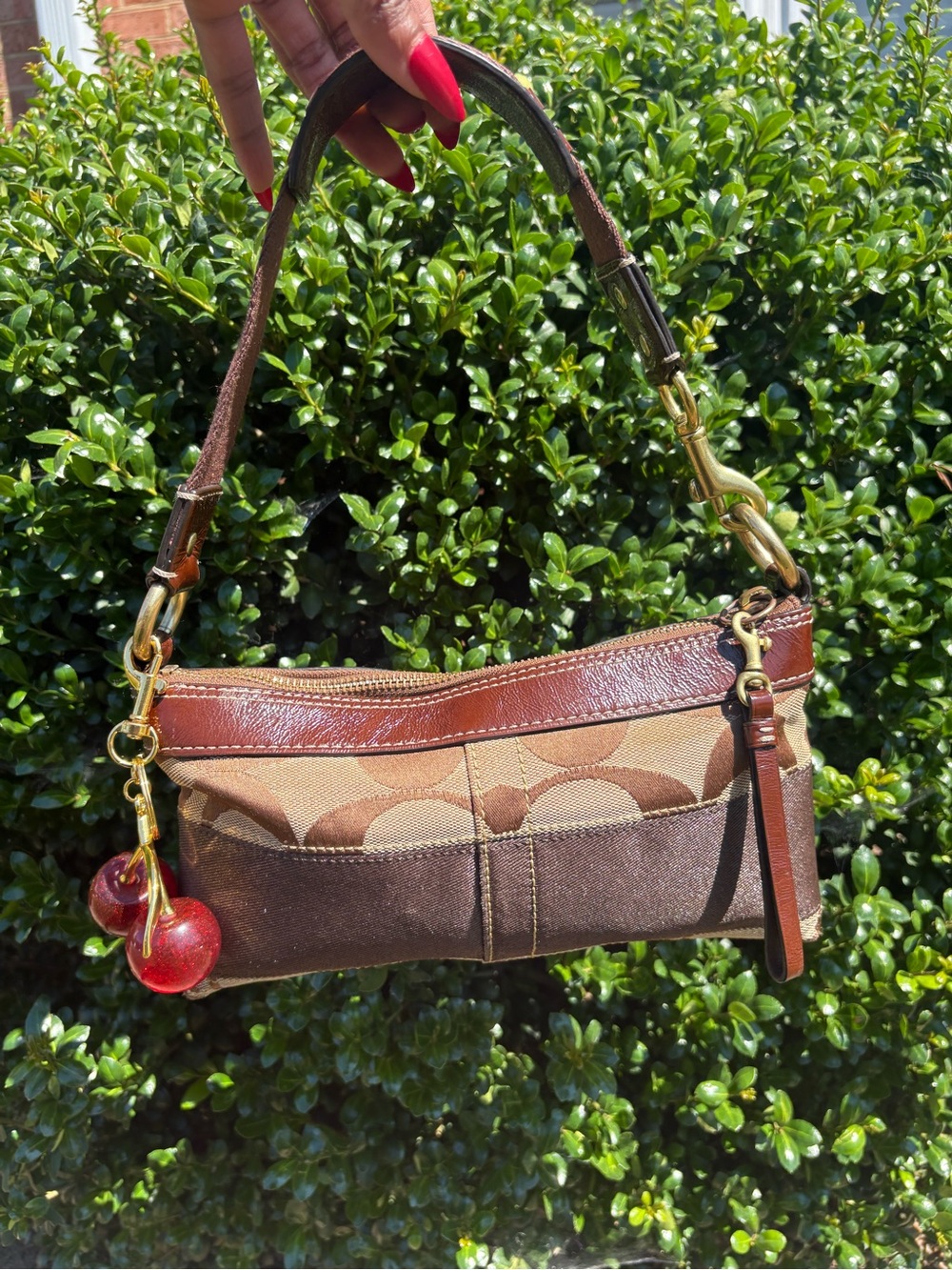 Coach Mini Shoulder Bag in Brown and Tan Signature Canvas